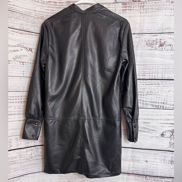 Rebecca Taylor Dress Womens Size XS Vegan Faux Leather Black Tunic mini V Neck - Picture 5 of 13